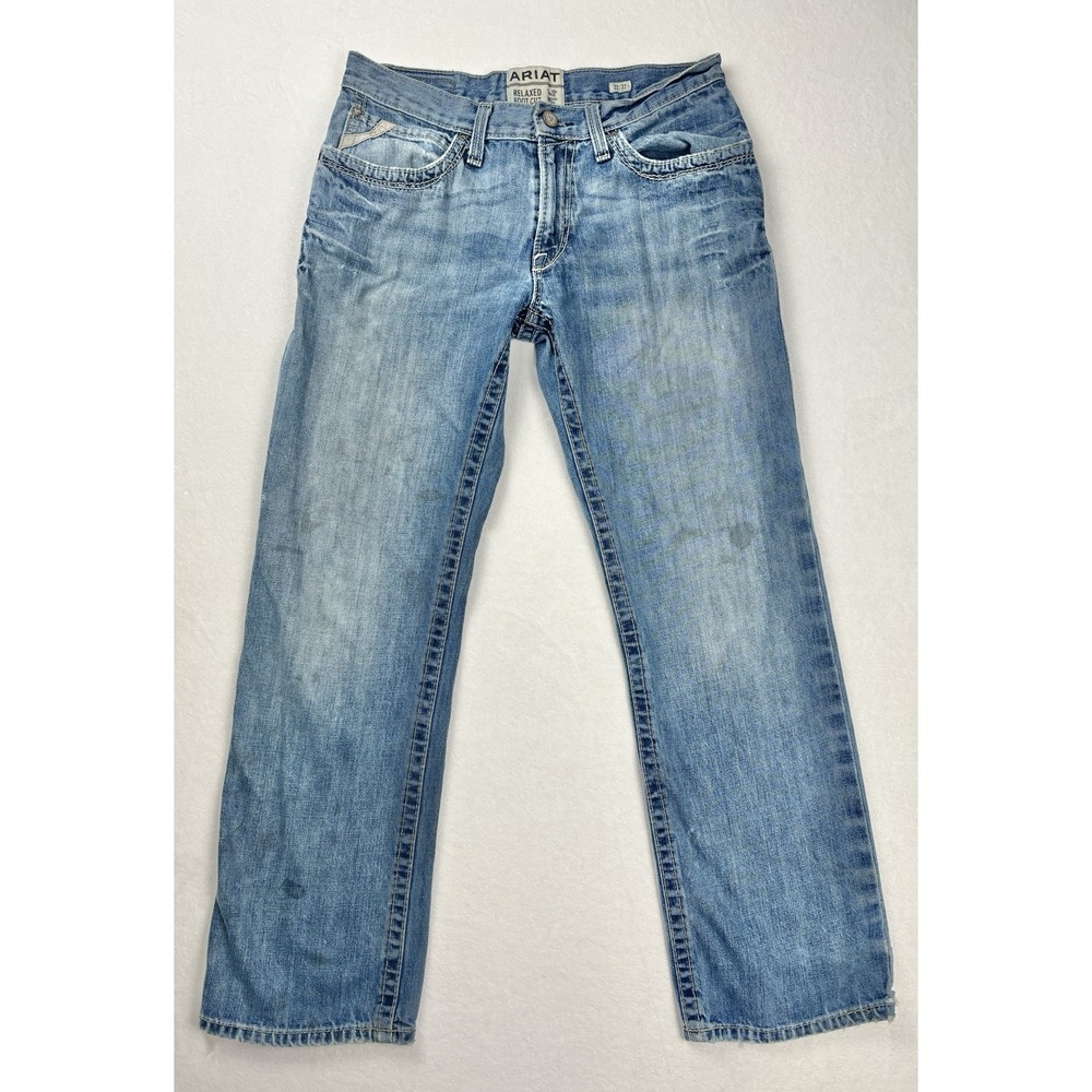 Ariat Denim Mens Western Workwear Jeans 36x30 Distressed Faded Straight